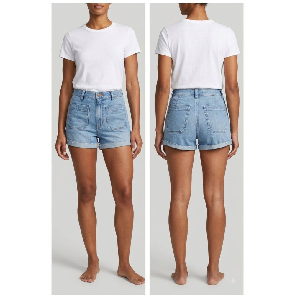 Madewell High Rise Denim Shorts Vintage Wash Cuffed Patch Pocket Women 25 Cutoff